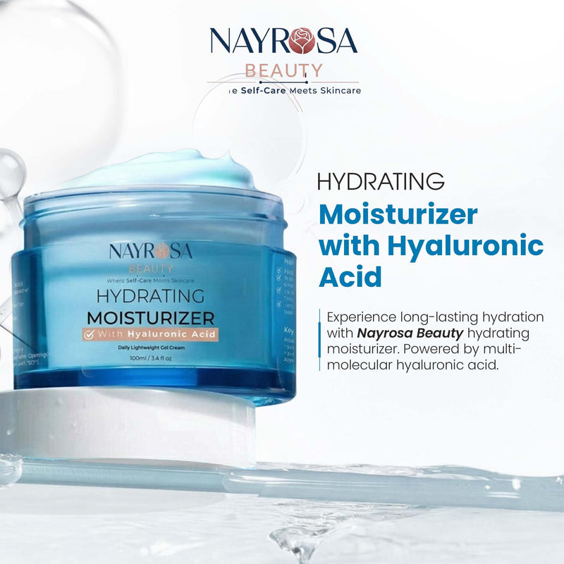NAYROSA Hyaluronic Acid Gel Moisturizer Cream with Vitamin E, 100ml | 48 Hr Hydration, Lightweight Water Cream for Normal/Dry Skin, Plumping & Smoothing Daily Moisturizer-Korean Skincare