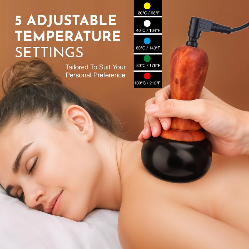 [Australia] - Electric Hot Stone Massager - Portable Bian Stones Gua Sha Scraping Home Massage Therapy Kit - Handheld Rock Warmer Wand Tool Set with Temperature Adjustment Control for Back Neck Body Pain Relief 