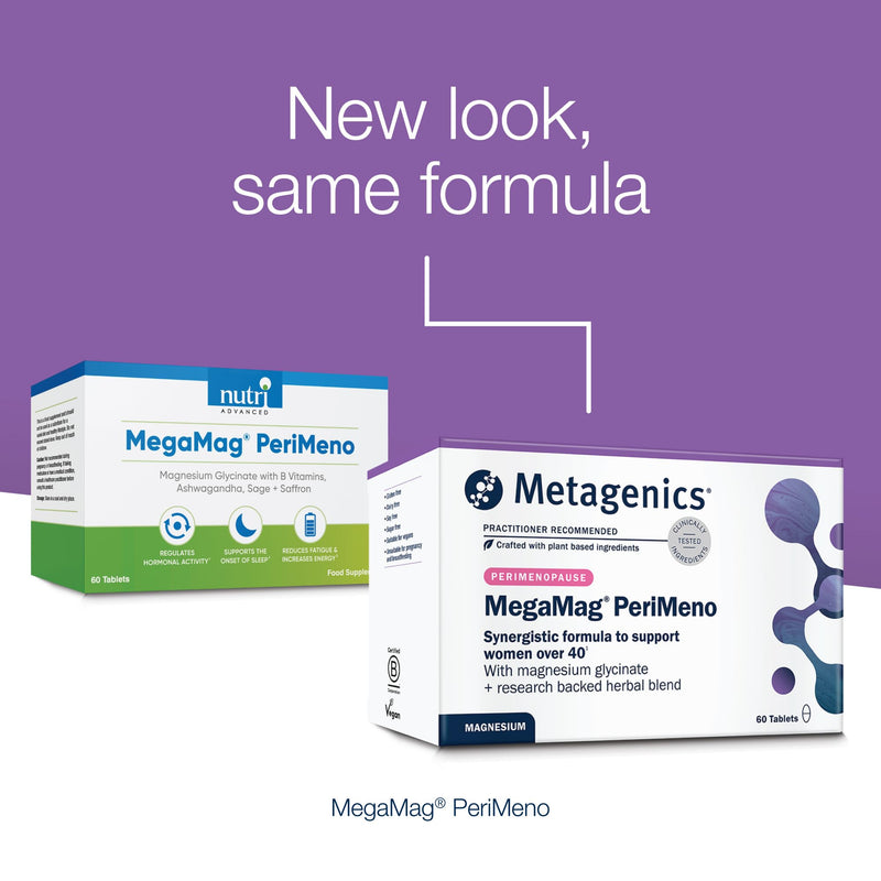 Metagenics MegaMag PeriMeno - with Vitamin B6 & B12, Magnesium Glycinate, Sage, Ashwagandha and Saffron - 60 Tablets