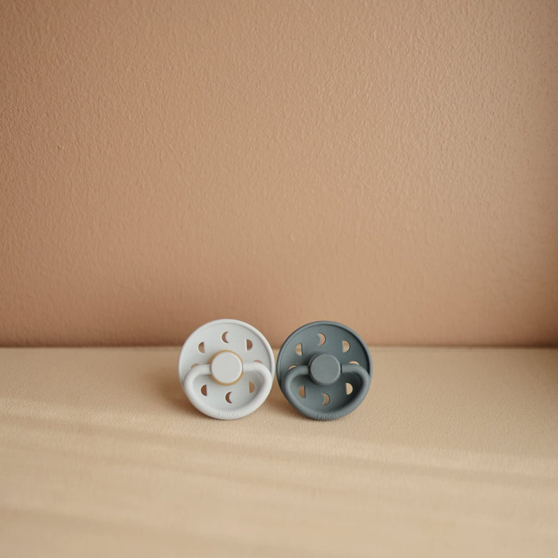 [Australia] - FRIGG Moon Natural Rubber Baby Pacifier | Made in Denmark | BPA-Free (Powder Blue/Slate, 6-18 months) 2-Pack 6-18 Month Powder Blue/Slate 