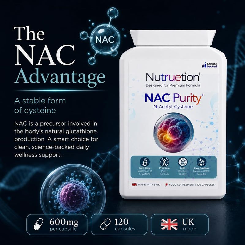 NAC 600mg Capsules | N-Acetyl Cysteine Supplement | 120 Vegan Capsules | Refined Clean Formula | No Maltodextrin | UK Made to GMP & BRCGS Standards