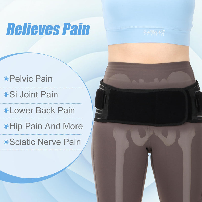 Sacroiliac SI Joint Hip Belt for Sciatica, Lower Back, Leg & Pelvic Pain Relief - Adjustable Sacroiliac Belt Support Brace for Women and Men (Black) Black
