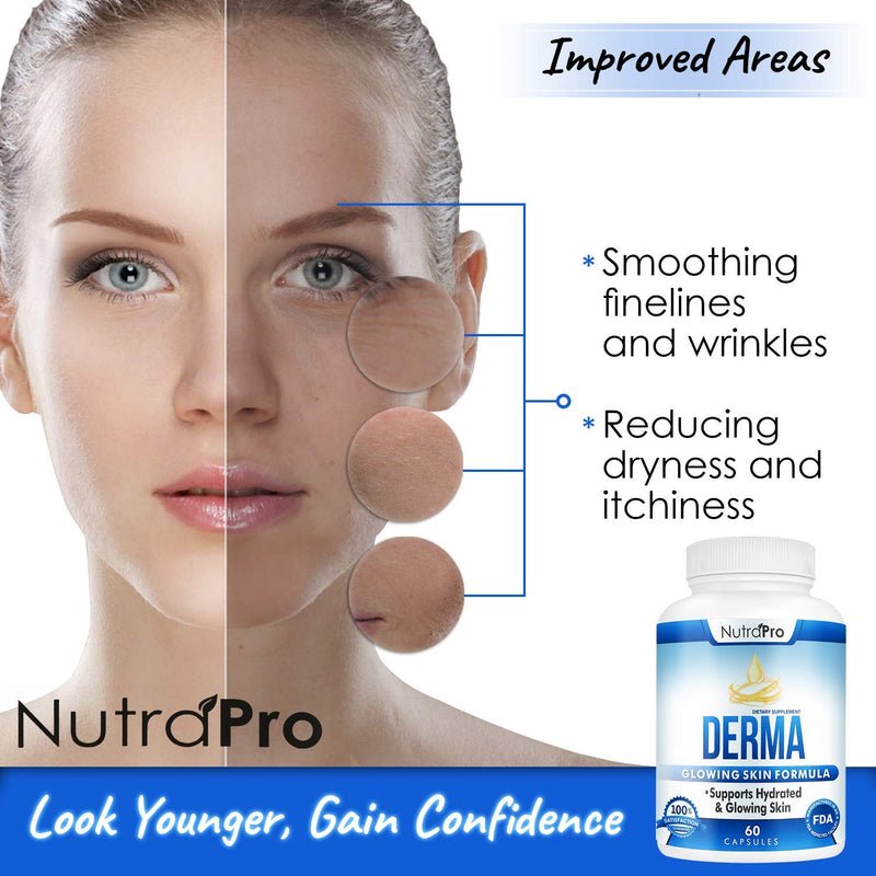 Dermal Repair Complex for Hydrated, Glowing Skin –Anti Aging Supplement with Phytoceramides & Alpha Lipoic Acid. Fast Results Hydration Pills Enhances Smoothness & Reduces Wrinkles. 60 Liquid Capsules