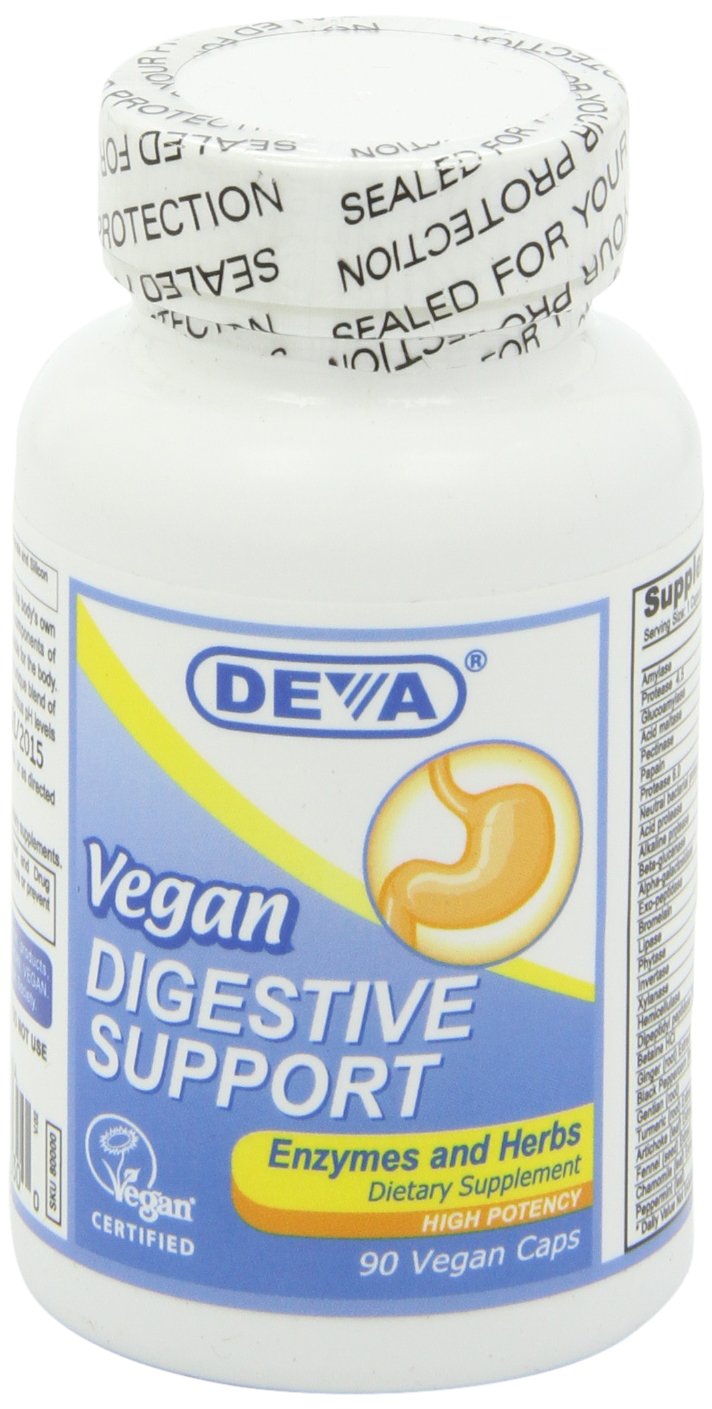 DEVA Vegan Vitamins Digestive Enzymes Plus Supplement - A Unique Blend of Enzymes & Herbs - 90 Capsules, 1-Pack 90 Count (Pack of 1)