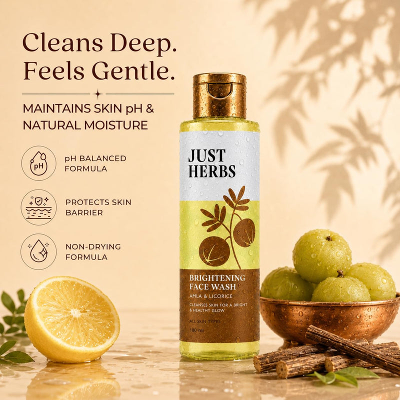 Just Herbs Skin-Rejuvenating Ayurvedic Face Wash Cleanser Powered with Vitamin C, Amla & Liquorice Root for Skin Hydration, Hyperpigmentation & maintains pH level - 100 ML