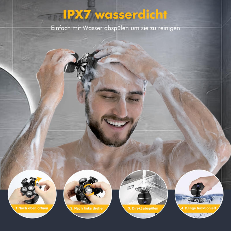[Australia] - ETENTOUS Men's Electric Bald Shaver, 7D Electric Shaver for Men - 6 in 1 Head Shaver for Men with Bald Head IPX7 Waterproof Beard Nose Hair Trimmer Care Kit - Wet & Dry Head Shaver Bald Head. 7d-black 