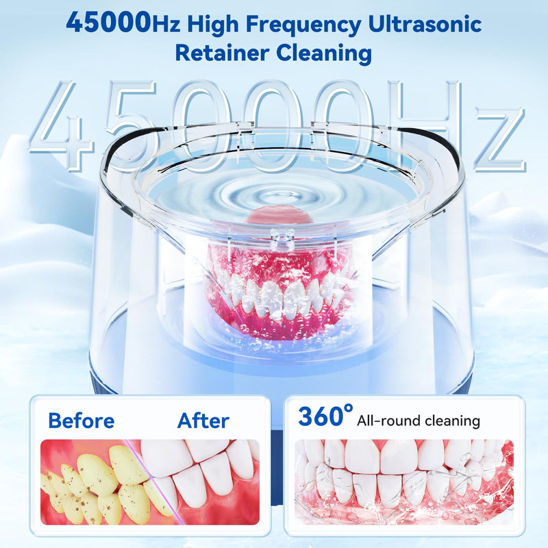 [Australia] - Ultrasonic Retainer Cleaner, 200ML Mouth Guard Cleaner 45kHz Portable Retainer Cleaner for Dentures, Night Guard Cleaner Machine for Aligner, Mouth Guard, Braces, Toothbrush, Jewelry(Blue) Blue 