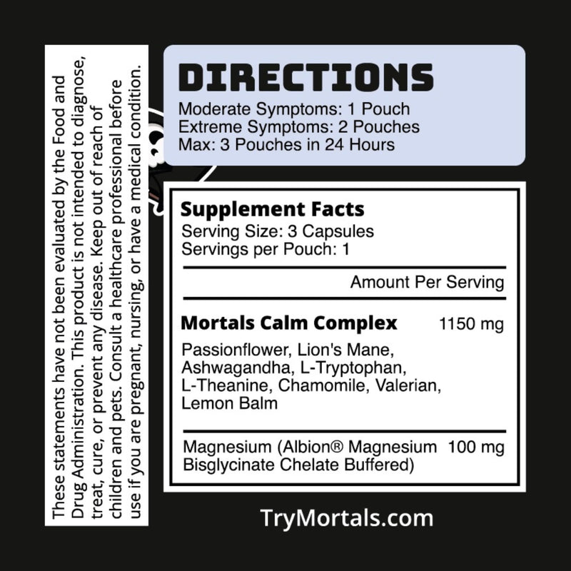 Mortals Mental Balance Capsules - Plant-Based Herbal Blend with Ashwagandha, L-Theanine, Lion's Mane, Passionflower - Vegan, Non-GMO, Single-Serve Pouches (45 Capsules)