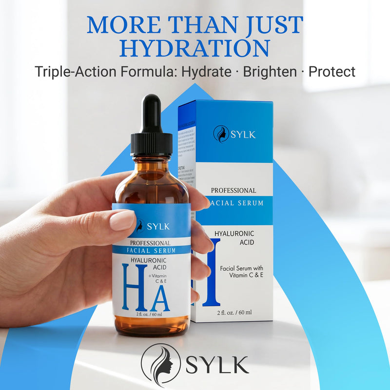 Sylk Hyaluronic Acid Serum for Face - Ultra Hydrating Anti Aging & Anti Wrinkle Serum with Vitamin C & E - Moisturizing & Plumping Formula for Smooth Skin - Microneedling - Korean Skincare - 2 fl oz