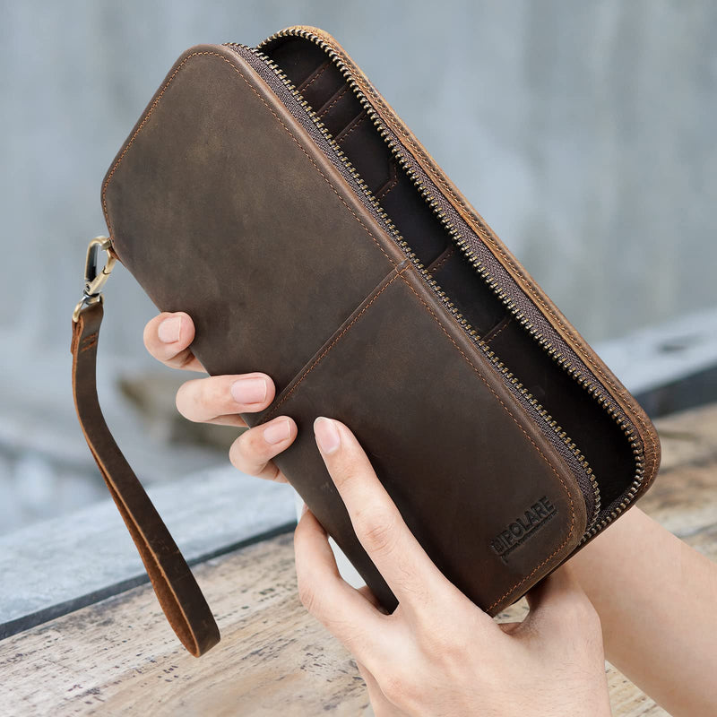 Polare Full Grain Leather Family Passport Holder Travel Wallet and Documents Organizer RFID Blocking Case Fits 6 Passports Dark Brown