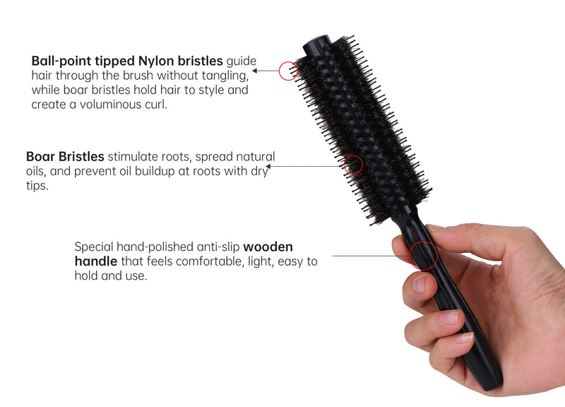PERFEHAIR Round Hair Brush - 1.8 Inch, Boar & Nylon Bristle Volumizing Roller Hairbrush for Women or Men'S Short, Medium, Fine, Thin Hair Blow Drying Or Styling