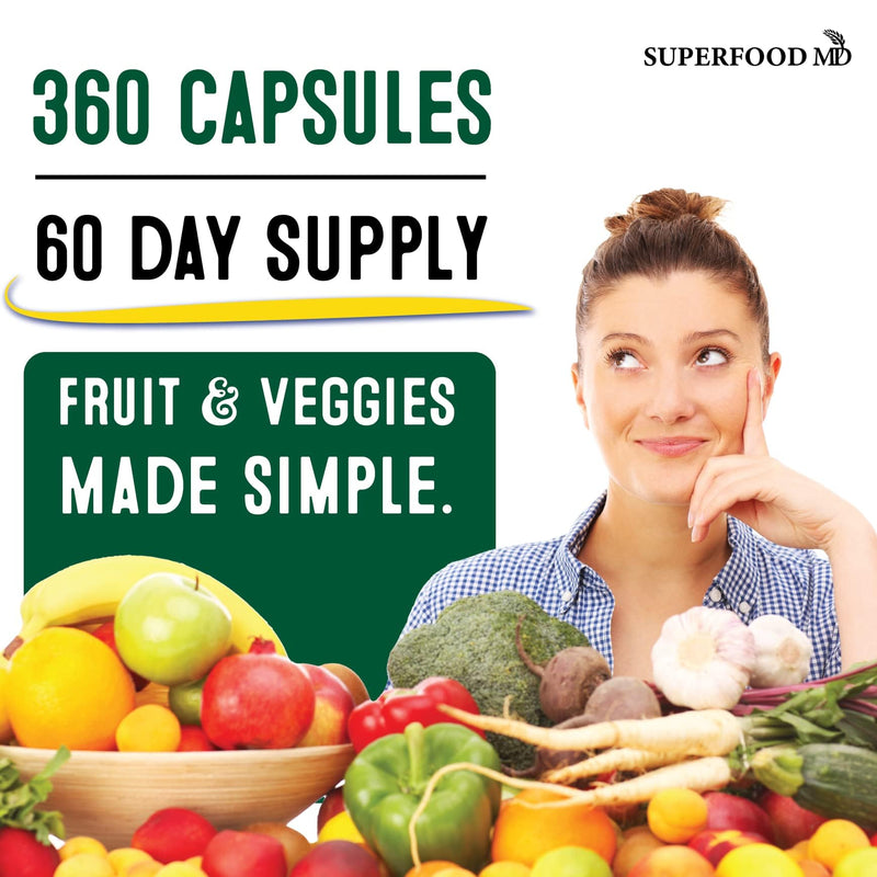 [Australia] - Superfood Fruit and Veggie Supplement - 360 Whole Super Fruit and Vegetable Supplements & Vitamin, Natural Energy levels, with Olive Leaf Soy Free- 180 Count (Pack of 2) 360 Count (Pack of 1) 