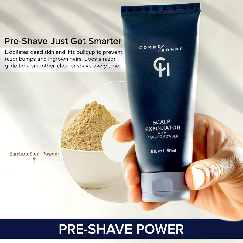 [Australia] - Comme Homme Scalp Exfoliator for Bald Men – Pre-Shave Scalp Scrub with Bamboo Stem Powder, Glycolic Acid, Aloe Leaf Juice & Caffeine – Removes Dead Skin Cells & Impurities – 5 fl oz/150 ml (Pack of 2) Pack of 2 
