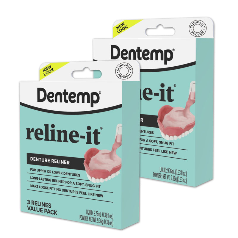 [Australia] - Dentemp Denture Reline Kit Value Pack - Advanced Formula Reline It Denture Reliner - Denture Kit to Refit and Tighten Dentures for Both Upper & Lower Denture (2 Pack (6 Relines)) 2 Pack (6 Relines) 