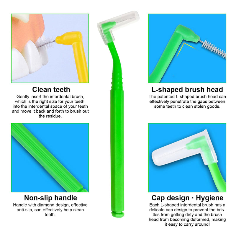[Australia] - SKHAOVS Pack of 40 L-shaped interdental brushes with long handle, toothbrush between teeth and gums, tooth cleaning between spaces, for tooth cleaning plaque removal (yellow green) yellow green 