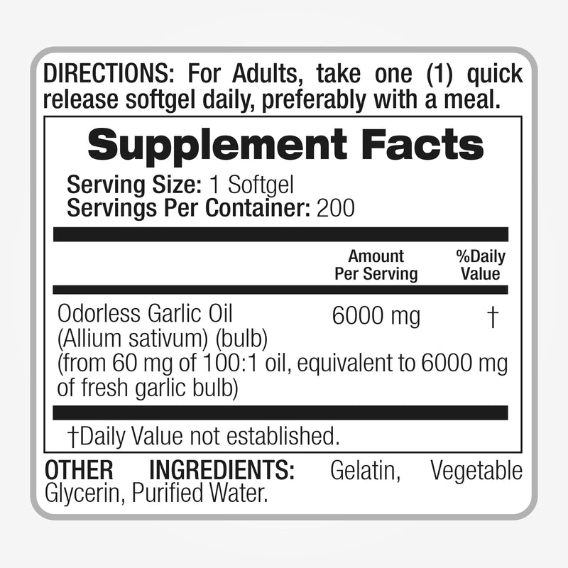 [Australia] - Lab | garlic pills |6000 mg Equivalent | 200 softgels | organic garlic | 200 capsules | garlic supplements | garlic | odorless garlic | garlic extract | garlic capsules | Ultra high Absorption. 