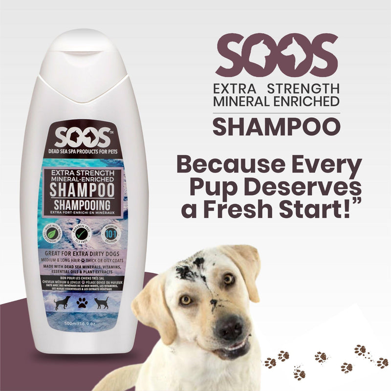 Soos Pet Shampoo Extra Strength Cat and Dog Shampoo Natural Dead Sea Minerals Fast Absorbing - 1x Bottle (500ml) - PawsPlanet Australia