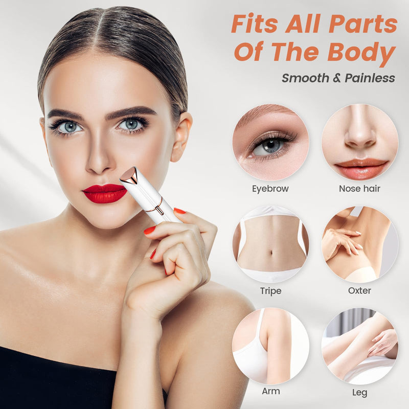 [Australia] - Facial Hair Remover for Women- as Seen on TV Painless Face Shaver -Mini Hair Remover, Electric Razor Shaver Portable Bikini Epilator for Lips, Chin(White+2 Heads) White+2 Heads 