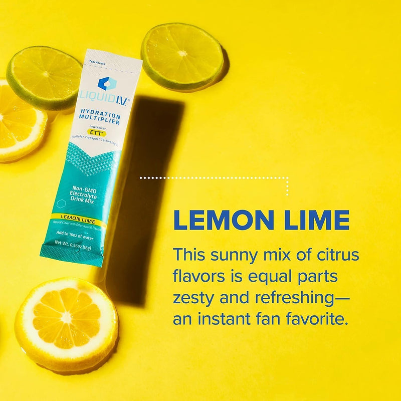 Liquid IV Hydration Multiplier - Lemon Lime - Powder Packets | Electrolyte Drink Mix | Easy Open Single Serving | Non-GMO | 30 Pack