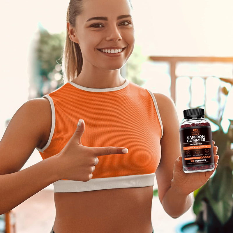 [Australia] - Saffron Gummies - Sugar Free Saffron Supplement with Vitamin D2, Passion Flower, St. John's Wort, GABA - Positive Mood, Digestion, Energy (90ct) 
