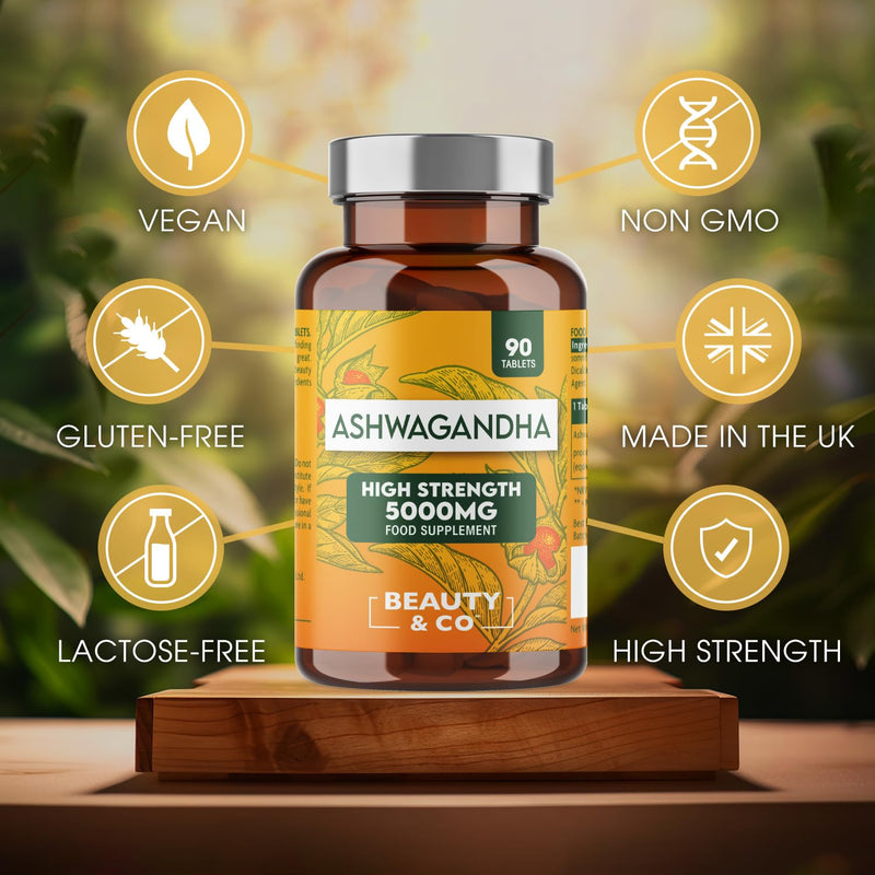 Ashwagandha 5000mg Tablets, High Strength Ashwagandha- Pure Ashwagandha, Vegan, Made in UK 4 x 90 (360). 360