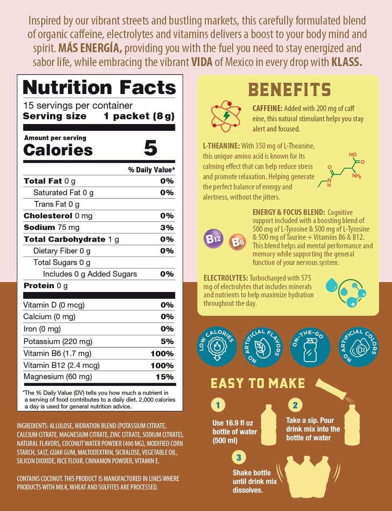 [Australia] - Hydration + Energy Electrolyte Drink Mix ‚Äì Coffee Horchata Agua Fresca Flavor | Sugar-Free Powder with Caffeine, L-Theanine, Coconut Water & Minerals | 15 Single-Serve Stick Packs Horchata Coffee 