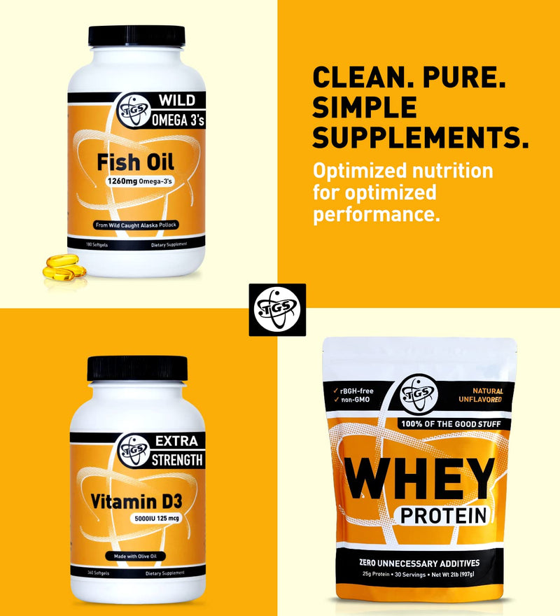 TGS Extra Strength Omega 3 Fish Oil Supplement - 1260mg EPA DHA for Men & Women - Burpless, Pure Omega 3 Fatty Acids from Wild Alaska Pollock in Triglyceride Form - 180 Capsules, 90 Servings