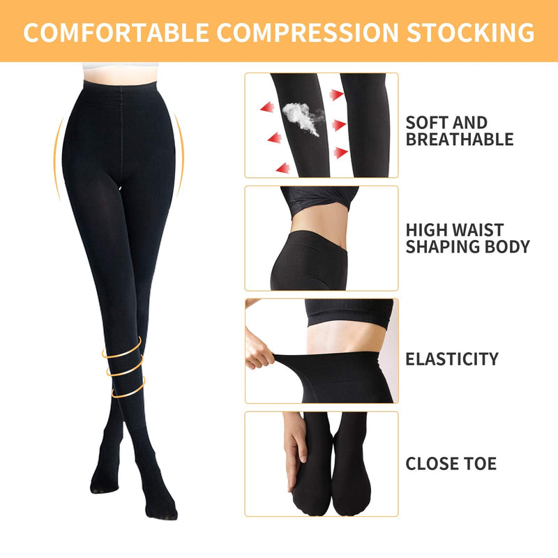 [Australia] - Compression Pantyhose 20-30mmHg Tight Stocking Gradient Compression Hose Help Relieve Swelling Edema Varicose Veins for Women Opaque Closed Toe Firm Support (Black, M) Black 