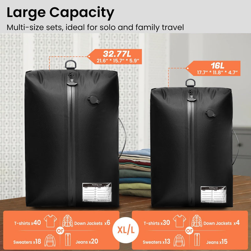 BAGAIL 6 Set Compression Packing Cubes and TPU Travel Vacuum Bags