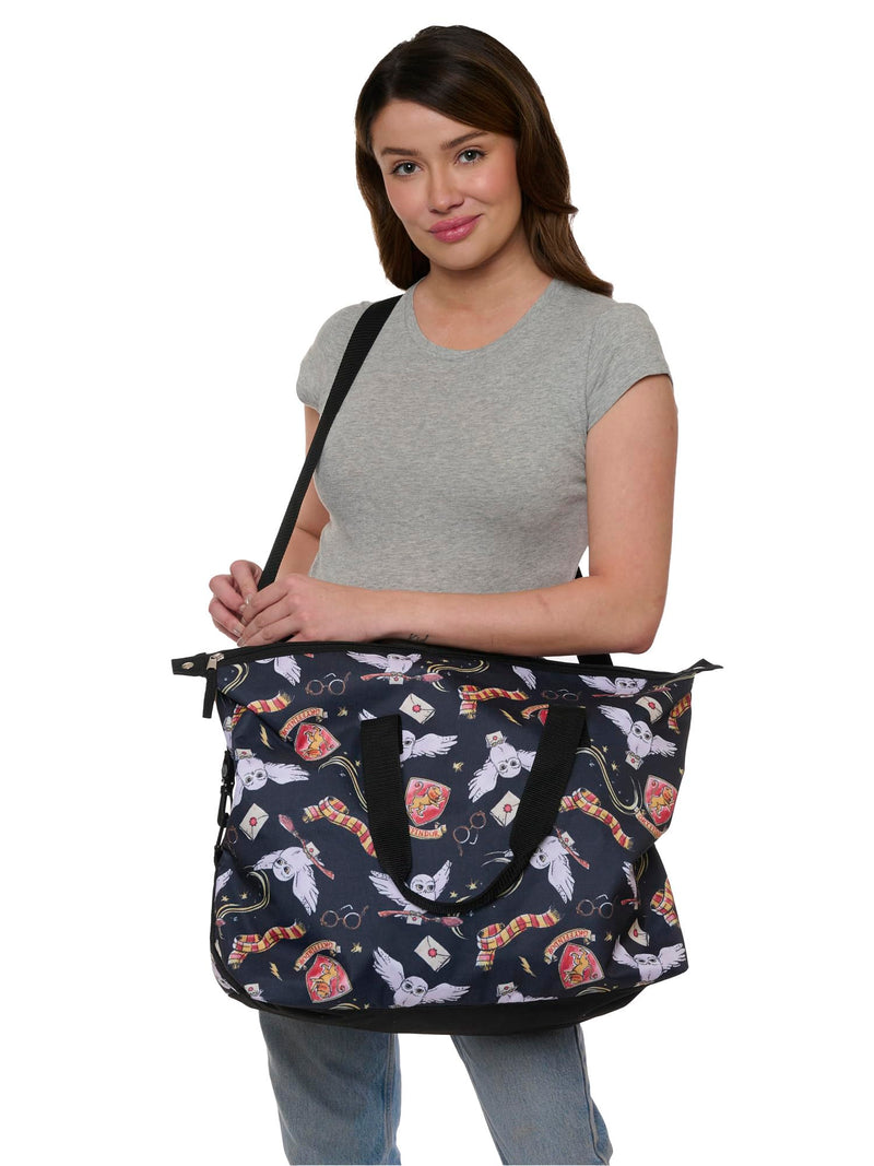 Harry Potter Tote Duffel Bag Hogwarts All Over Print Owl Glasses Carry On Travel Black