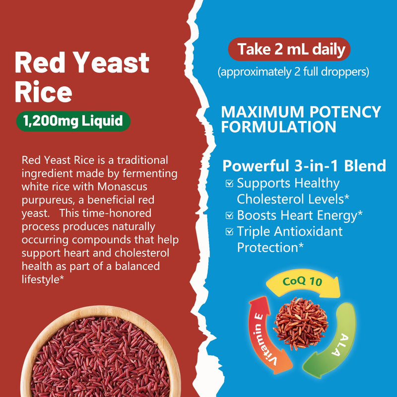 [Australia] - Red Yeast Rice with Coq10 Drops, Organic Red Yeast Rice 1200mg with Alpha Lipoic Acid for Cholesterol Support, CoQ10 100mg for Heart Health Support - 2 oz, Citrinin Free 