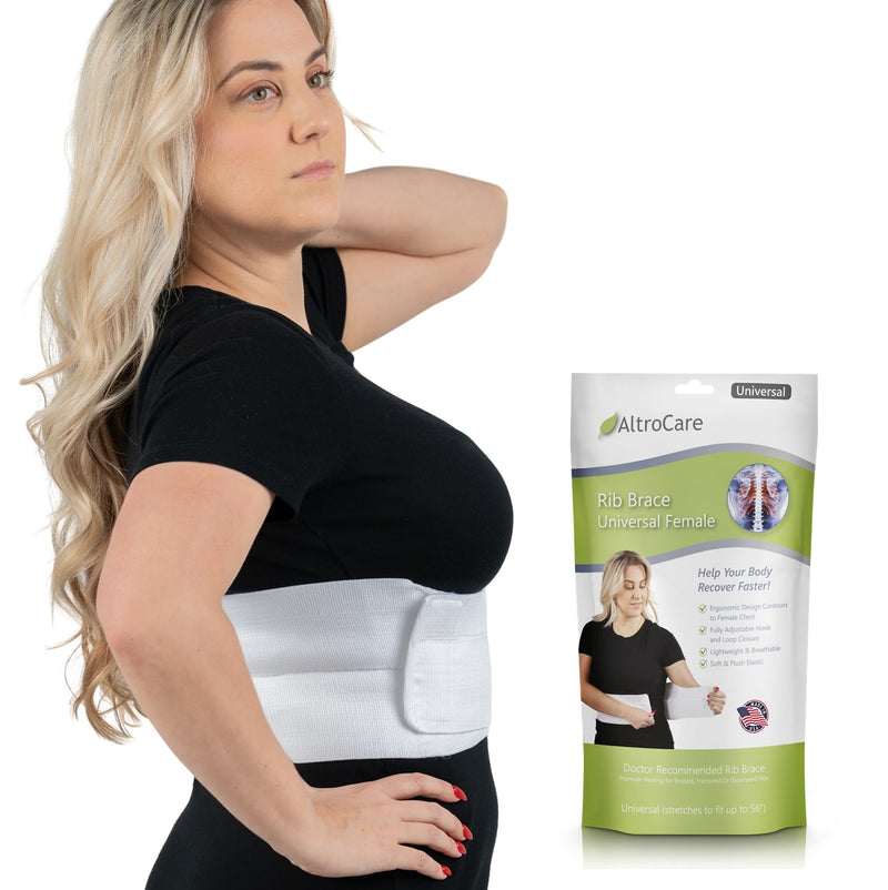 Women's Rib Brace and Support Belt for Bruised, Fractured or Dislocated Ribs. Compression Wrap Contours to Female chest. (Universal Female) One Size