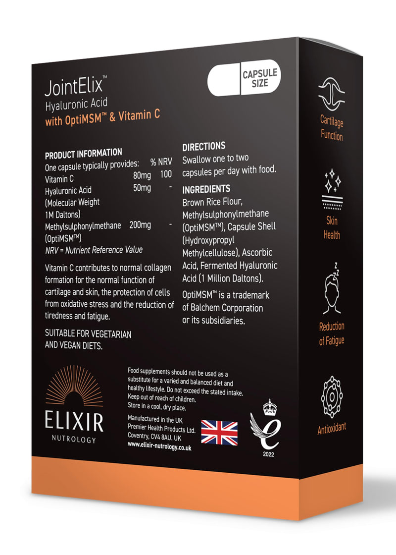 Joint Health Support Capsules | Hyaluronic Acid, Vitamin C & OptiMSM | Supports Normal Collagen Formation for Cartilage | Daily Joint & Mobility Nutrition for Adults | 30 Vegan Capsules | UK Made