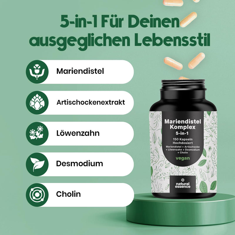 [Australia] - Milk Thistle Artichoke Dandelion Complex High Dose - 150 Capsules - 5-in-1 Liver Treatment Complex with Milk Thistle + Artichoke + Dandelion + Desmodium + Choline - Vegan Milk Thistle Complex 150 Capsules 