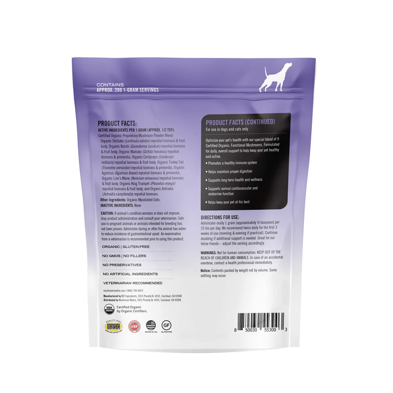 Om Mushroom Matrix Pet - Canine | Healthy Pet | Daily Functional Immune Support for Dogs & Cats | USA Grown Human-Grade Organic Mushroom Powder Pet Supplement | 200 Grams, 7.1 oz 200 gram pouch - PawsPlanet Australia