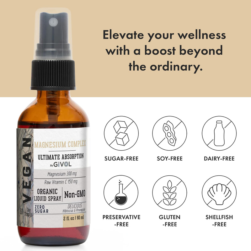 Tri Magnesium Complex - Magnesium Biglycinate, Citrate & Taurate Liquid Spray 300mg w/Raw Vitamin C and Organic ZINC Boost Mist 40mg (Extra Strength) - Sugar Free with VIT C and Elderberry Extract