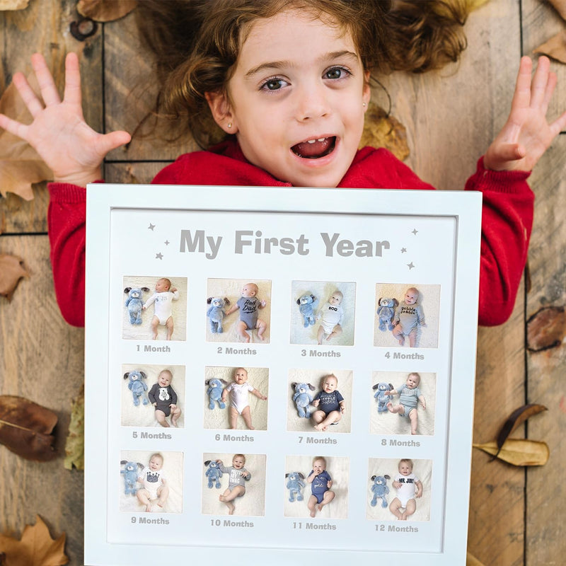 [Australia] - My First Year Photo Frame, Baby Keepsake Frame Baby Picture Frame, Baby Milestone Nursery Decor, Baby First Birthday Party Baby Shower Decor - White White Square 