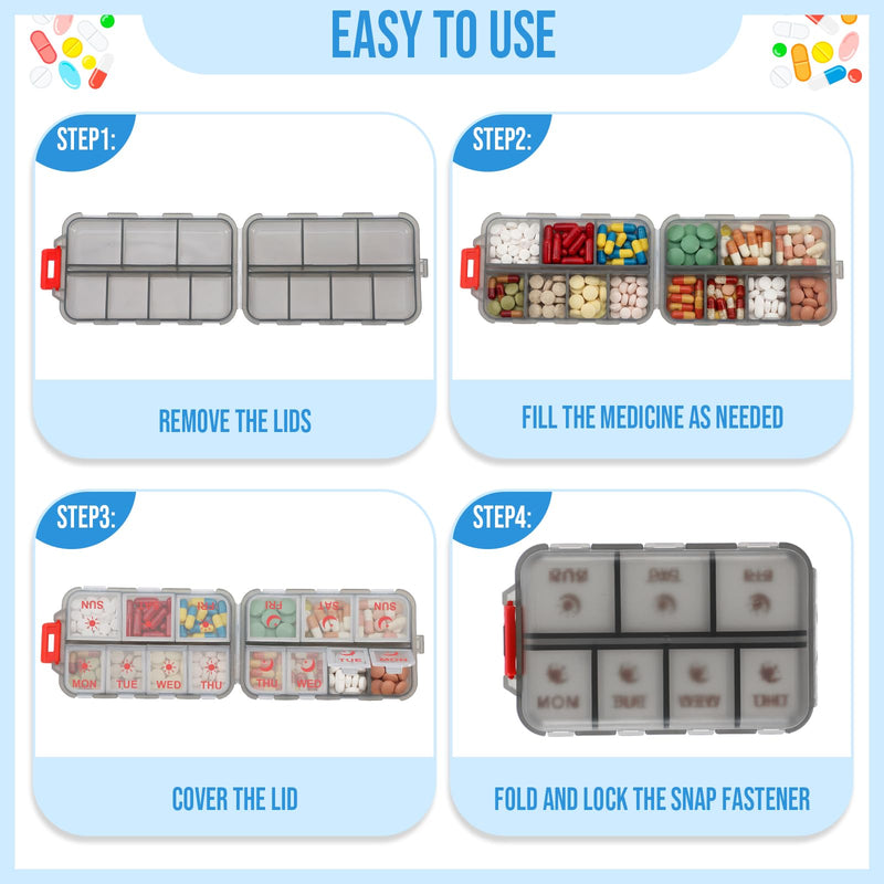 2 Pack Weekly Pill Organizer 2 Times a Day with Label, 14 Compartments Foldable Am Pm 7 Day Week Medicine Box Pocket Portable Daily Travel Pill Case Dispenser for Vitamin Fish Oil Supplement Gray, Blue