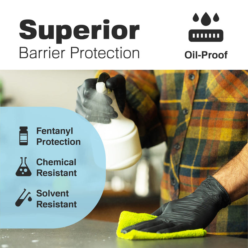 [Australia] - Heavy Duty Disposable Gloves Latex Free | 6.5 Mil Black Nitrile Gloves Large | 100 Count Powder Free Chemical Resistant Gloves | Food Grade, Food Safe, | Janitorial, Kitchen, & Mechanic Gloves 