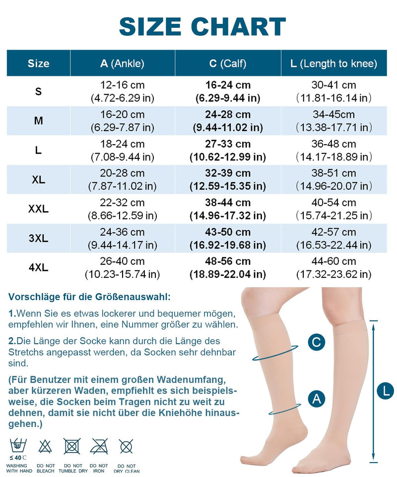 [Australia] - Medical Compression Stockings Women & Men 20-30 mmHg Class 2, Size S-4XL, Graduated Support Compression Socks Support Stockings for Varicose Veins Edema Flight XL Beige 