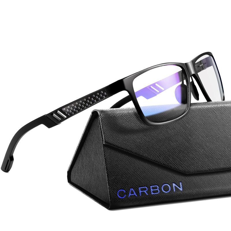 [Australia] - Carbon Blue Light Blocking Glasses Men for Computer, Gaming, Metal Frame Green Light Protection Night Driving Glasses for Man Black Clear 