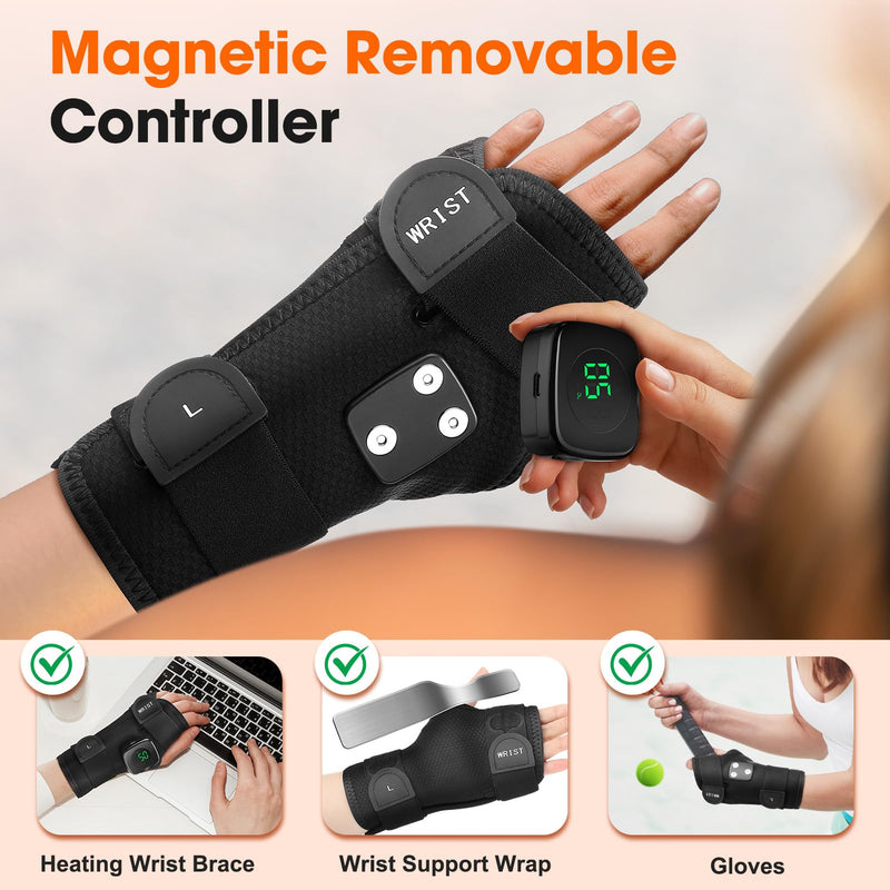 Wrist Heating Pad, Adjustable Wrist Support Brace with Heat for Men and Women, Heated Wrist Brace for Sport Sprain, Chore Fatigue, Sport Soreness Pain Relief- Left Hand