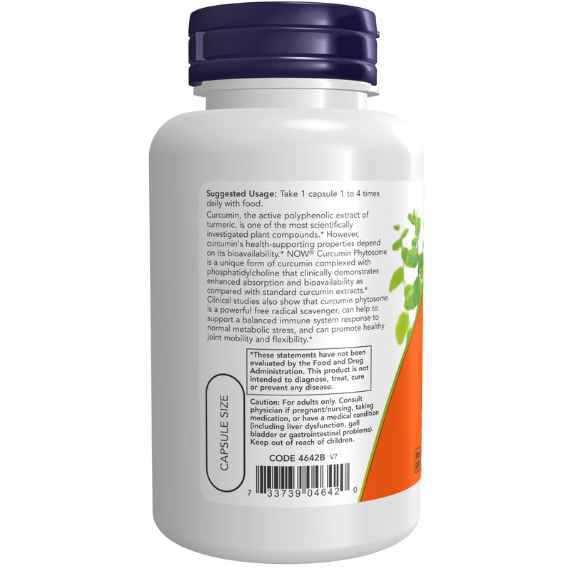 NOW Supplements, Curcumin Phytosome, Bio-Enhanced Turmeric Extract, 60 Veg Capsules