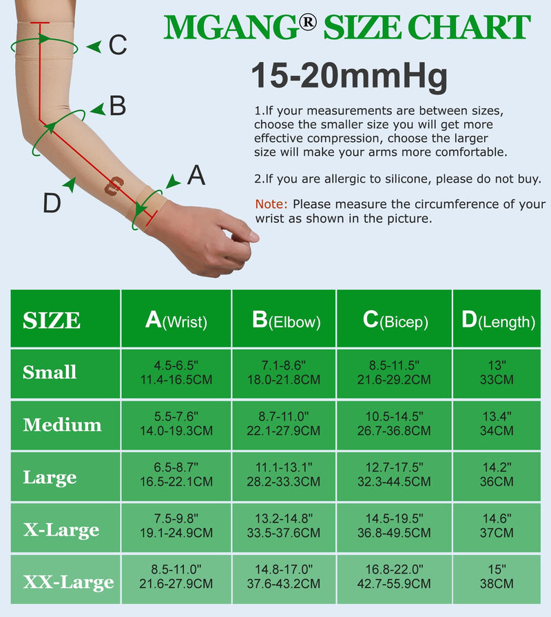 [Australia] - MGANG Lymphedema Compression Arm Sleeve for Women Men, Opaque, 15-20 mmHg Compression Full Arm Support with Silicone Band, Relieve Swelling, Edema, Post Surgery Recovery, Single Beige M Medium(Single) Beige (15-20 Mmhg With Silicone Band) 