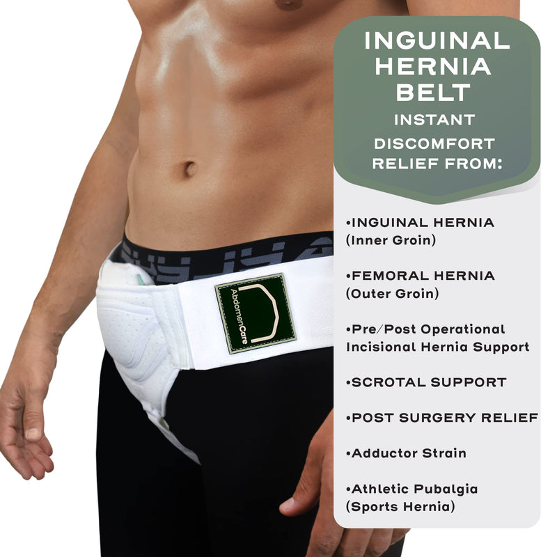 [Australia] - Inguinal Hernia Support Belt for Men & Women with 2 Compression Pads - Hernia Belt for Men Inguinal - for Left or Right Side Inguinal Hernias I Hernia Belts for Men Truss Support S/M S/M (30 - 44 IN) 