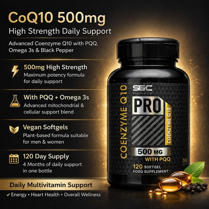 CoQ10 500mg High Strength Capsules – 300 Vegan Softgels with PQQ, Omega 3, Sunflower Lecithin & BioPerine – High Absorption Coenzyme Q10 Supplement – Energy, Heart & Cellular Support – 2 Daily