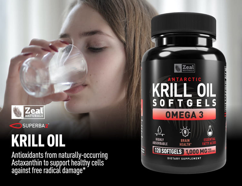[Australia] - Antarctic Krill Oil 1000mg (120 Softgels) Omega 3 Krill Oil Supplement with EPA, DHA & Astaxanthin - Omega 3 Fish Oil for Joint, Brain, and, Heart Support for Men and Women 120 Count (Pack of 1) 
