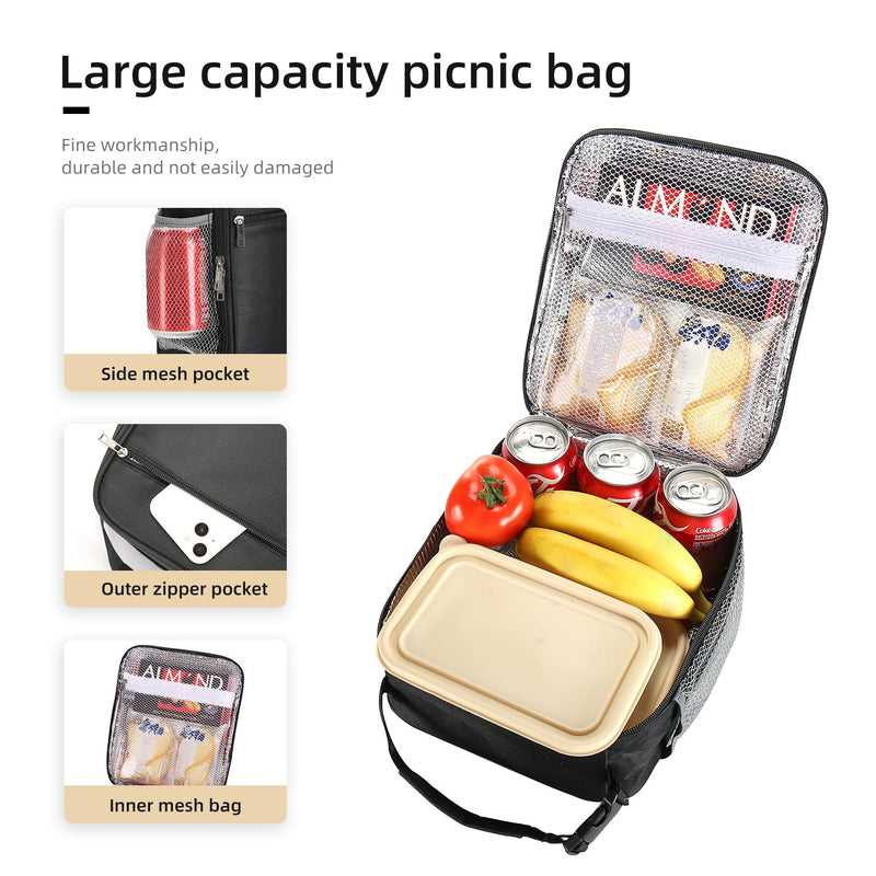 [Australia] - Lunch box Lunch bag for men women Large capacity Lunchbox Reusable Lunch bags Insulated Lunch bag Lunch box cooler (Black) Black 