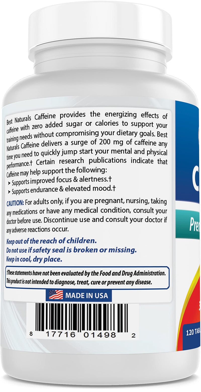 [Australia] - Best Naturals 3 Pack Caffeine Pills 200mg Tablets - Non Habit - Proven No Crash or Jitters - Total 360 Tablets 120 Count (Pack of 3) 