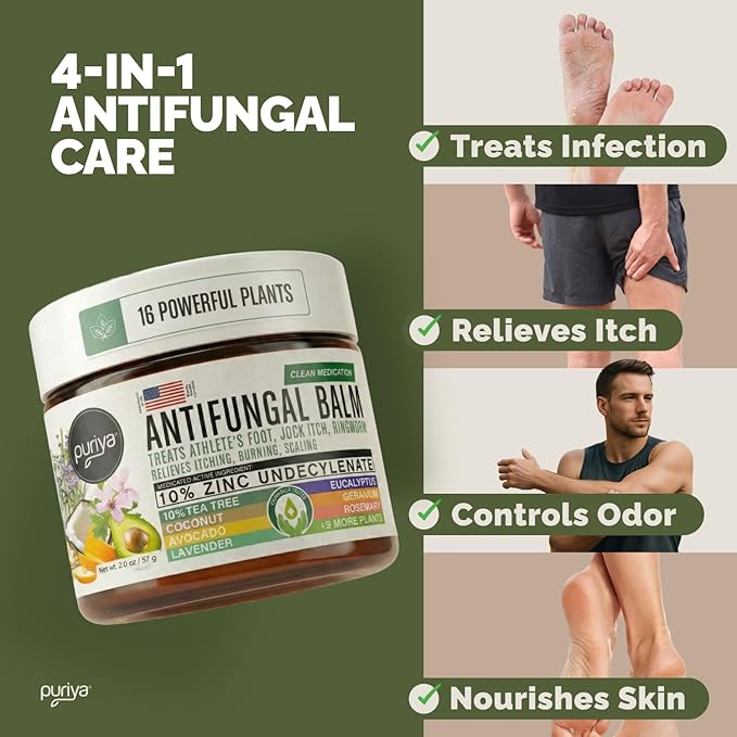 Puriya Tea Tree Oil Antifungal Cream. Natural Athletes Foot Cream Treatment. Jock Itch Cream Extra Strength for Men, Ringworm Treatment for Humans. Hydrating Anti Fungal Cream for Itchy Skin Relief